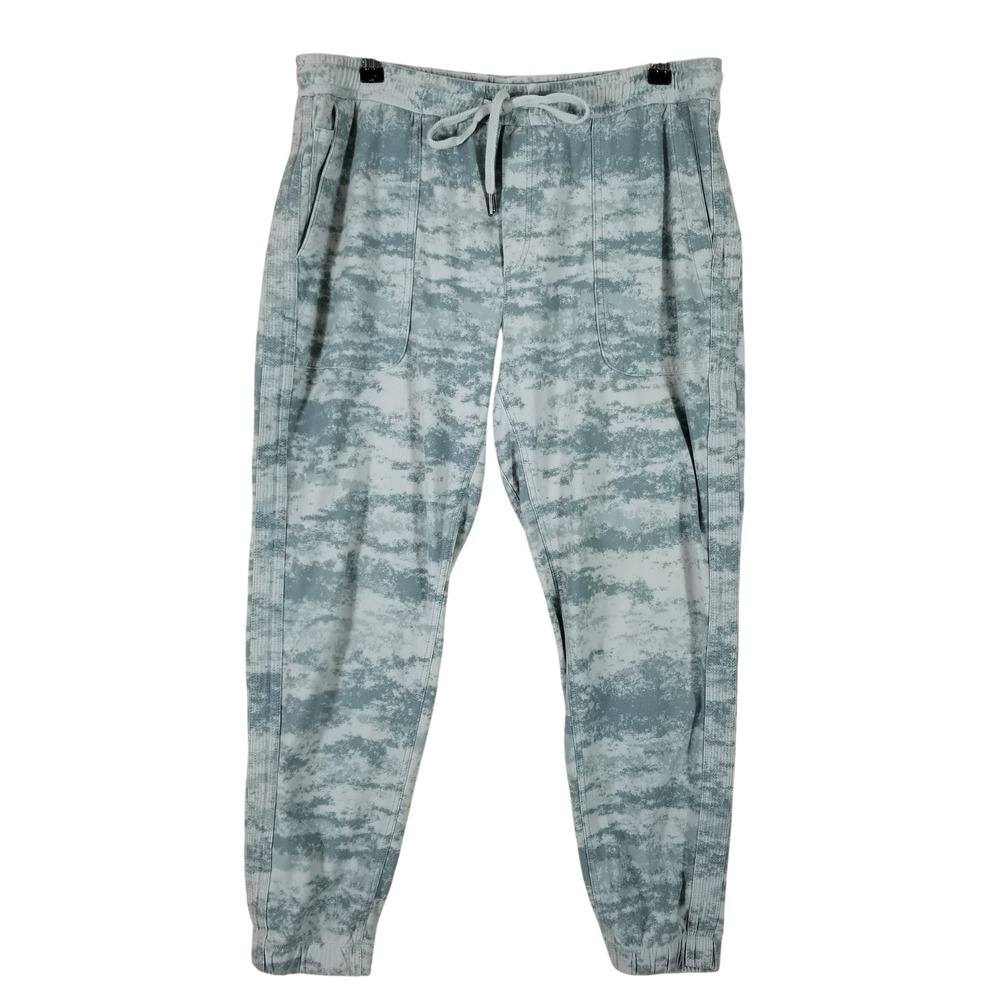 Athleta Farallon Jogger Pants Blue Camo Print Organic Cotton Stretch Womens L